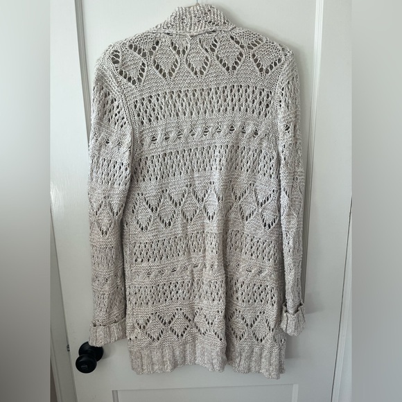 LUCKY BRAND Cream Open-Front crotchet knit Sweater bohemian neutral XL - Picture 8 of 9